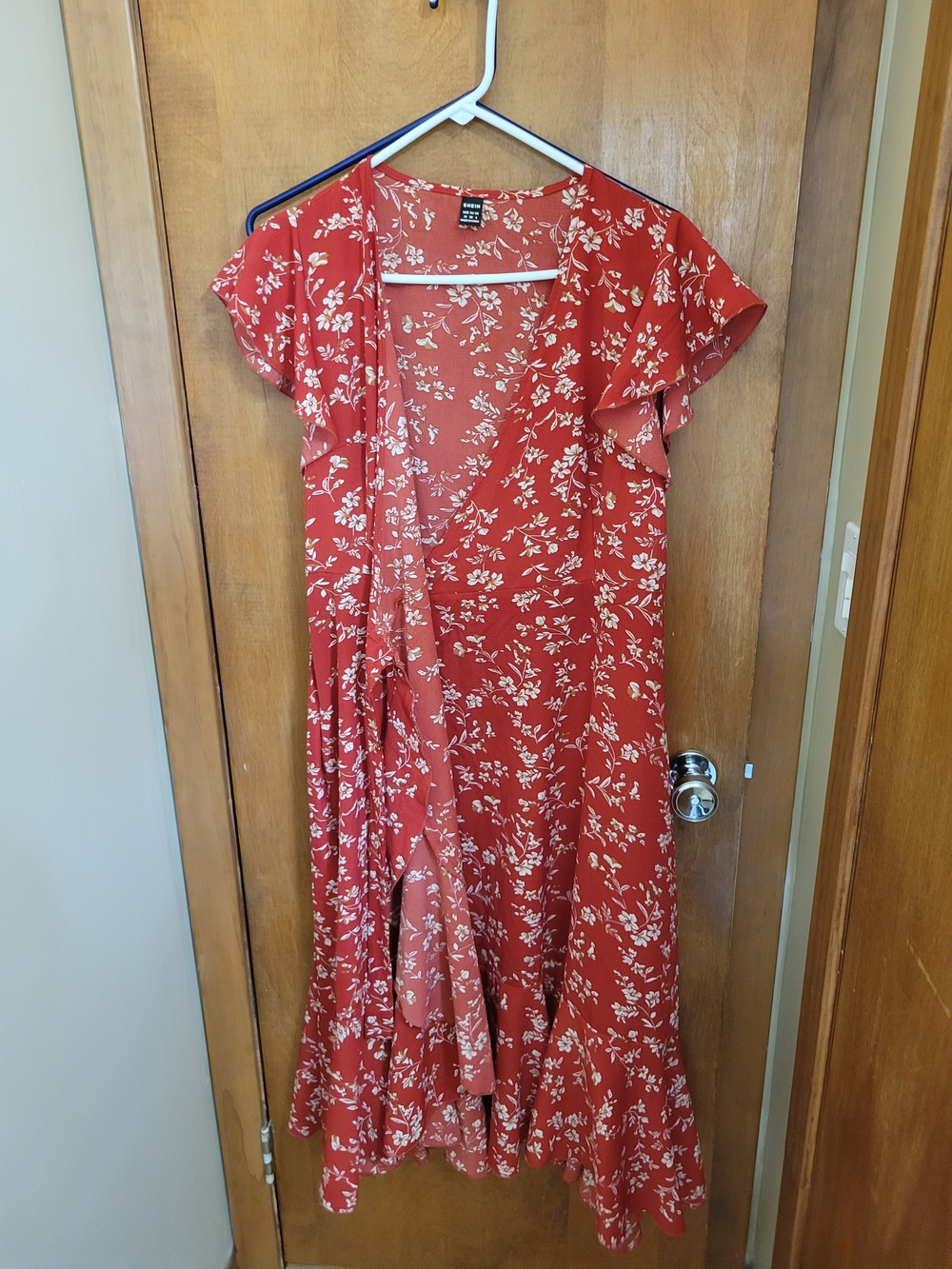 SHEIN Red Floral Maxi Wrap Dress